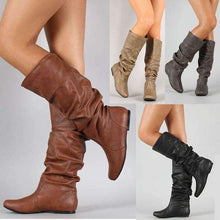 Load image into Gallery viewer, Fashion Women Winter Shoes Flat Heel Solid Color Long Boots Pointed Toe Knee High Ladies Boots Leather Stitching Casual Girl Cute Flats Boot Shoes Outdoor Non-slip Booties - Ole Misc.