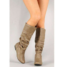 Load image into Gallery viewer, Fashion Women Winter Shoes Flat Heel Solid Color Long Boots Pointed Toe Knee High Ladies Boots Leather Stitching Casual Girl Cute Flats Boot Shoes Outdoor Non-slip Booties - Ole Misc.