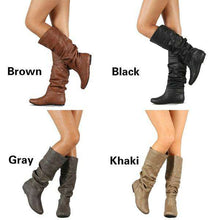 Load image into Gallery viewer, Fashion Women Winter Shoes Flat Heel Solid Color Long Boots Pointed Toe Knee High Ladies Boots Leather Stitching Casual Girl Cute Flats Boot Shoes Outdoor Non-slip Booties - Ole Misc.