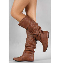 Load image into Gallery viewer, Fashion Women Winter Shoes Flat Heel Solid Color Long Boots Pointed Toe Knee High Ladies Boots Leather Stitching Casual Girl Cute Flats Boot Shoes Outdoor Non-slip Booties - Ole Misc.
