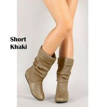 Load image into Gallery viewer, Fashion Women Winter Shoes Flat Heel Solid Color Long Boots Pointed Toe Knee High Ladies Boots Leather Stitching Casual Girl Cute Flats Boot Shoes Outdoor Non-slip Booties - Ole Misc.