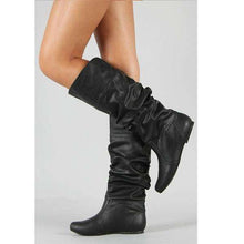 Load image into Gallery viewer, Fashion Women Winter Shoes Flat Heel Solid Color Long Boots Pointed Toe Knee High Ladies Boots Leather Stitching Casual Girl Cute Flats Boot Shoes Outdoor Non-slip Booties - Ole Misc.