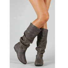Load image into Gallery viewer, Fashion Women Winter Shoes Flat Heel Solid Color Long Boots Pointed Toe Knee High Ladies Boots Leather Stitching Casual Girl Cute Flats Boot Shoes Outdoor Non-slip Booties - Ole Misc.
