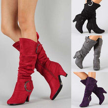 Load image into Gallery viewer, Women Soft Suede High Heel Boots Women Winter Long Boots 4 Color Red Purple Black Grey - Ole Misc.
