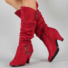 Load image into Gallery viewer, Women Soft Suede High Heel Boots Women Winter Long Boots 4 Color Red Purple Black Grey - Ole Misc.