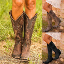 Load image into Gallery viewer, Steampunk Brown Black Women Fashion Knee High Leather Boots Meideval Vintage Cowboy Boots Long Boots Autumn Winter Warm Pointed Toe Flat Boots High Quality Women Ankle Boots Shoes Plus Size:34-43 - Ole Misc.
