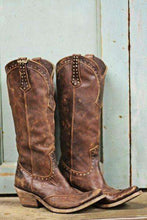 Load image into Gallery viewer, Steampunk Brown Black Women Fashion Knee High Leather Boots Meideval Vintage Cowboy Boots Long Boots Autumn Winter Warm Pointed Toe Flat Boots High Quality Women Ankle Boots Shoes Plus Size:34-43 - Ole Misc.