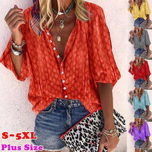 Load image into Gallery viewer, New Women Plus Size Fashion T-shirt 3/4 Sleeve Blouse Button Printing Loose Tops - Ole Misc.