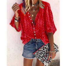 Load image into Gallery viewer, New Women Plus Size Fashion T-shirt 3/4 Sleeve Blouse Button Printing Loose Tops - Ole Misc.