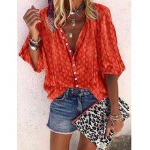 Load image into Gallery viewer, New Women Plus Size Fashion T-shirt 3/4 Sleeve Blouse Button Printing Loose Tops - Ole Misc.
