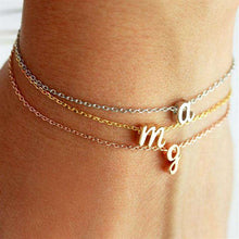 Load image into Gallery viewer, A Z tiny gold cursive initial bracelet, tiny letter bracelet, dainty lowercase initial letter bracelet, Pulsera girl gift FC58 2 - Ole Misc.