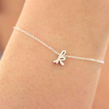 Load image into Gallery viewer, A Z tiny gold cursive initial bracelet, tiny letter bracelet, dainty lowercase initial letter bracelet, Pulsera girl gift FC58 2 - Ole Misc.