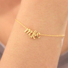 Load image into Gallery viewer, A Z tiny gold cursive initial bracelet, tiny letter bracelet, dainty lowercase initial letter bracelet, Pulsera girl gift FC58 2 - Ole Misc.