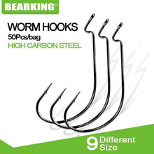 Load image into Gallery viewer, BEARKING 50pcs Per Lot Fishing Soft Lure Worm Hooks High Carbon Steel Wide Super Lock Fishhooks Jerk Hooks Bait Tackle - Ole Misc.