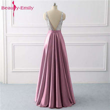 Load image into Gallery viewer, Beauty Emily Sequined A Line Gray Evening Dresses 2019 Long V Neck Formal Evening Gowns Party Prom Formal Party Dresses - Ole Misc.