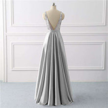 Load image into Gallery viewer, Beauty Emily Sequined A Line Gray Evening Dresses 2019 Long V Neck Formal Evening Gowns Party Prom Formal Party Dresses - Ole Misc.