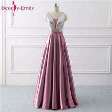 Load image into Gallery viewer, Beauty Emily Sequined A Line Gray Evening Dresses 2019 Long V Neck Formal Evening Gowns Party Prom Formal Party Dresses - Ole Misc.