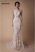 Load image into Gallery viewer, Berta Lace Applique Mermaid Bridesmaid Dresses Wear 2019 Sheer Neck Backless Full length Custom Make Fishtail Prom Pageant Gowns - Ole Misc.