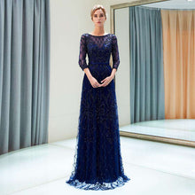 Load image into Gallery viewer, Champagne Mermaid Evening Dresses Elegant O Neck Three Quarter Sleeves robe de soiree Beaded Long Gowns Formal Party Dress 2019 - Ole Misc.