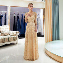 Load image into Gallery viewer, Champagne Mermaid Evening Dresses Elegant O Neck Three Quarter Sleeves robe de soiree Beaded Long Gowns Formal Party Dress 2019 - Ole Misc.
