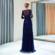 Load image into Gallery viewer, Champagne Mermaid Evening Dresses Elegant O Neck Three Quarter Sleeves robe de soiree Beaded Long Gowns Formal Party Dress 2019 - Ole Misc.