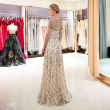 Load image into Gallery viewer, Champagne Mermaid Evening Dresses Elegant O Neck Three Quarter Sleeves robe de soiree Beaded Long Gowns Formal Party Dress 2019 - Ole Misc.