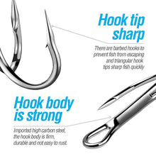 Load image into Gallery viewer, DONQL 20pcs/ Set Treble Fishing Hooks Carbon Steel Barbed Fishhooks Super Sharp Triple Hooks Sea Tackle Accessories with Box - Ole Misc.