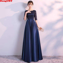 Load image into Gallery viewer, DongCMY New 2019 Long Formal Evening Dresses Elegant Lace Satin Navy Blue Vestidos Women Party Gown - Ole Misc.
