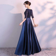 Load image into Gallery viewer, DongCMY New 2019 Long Formal Evening Dresses Elegant Lace Satin Navy Blue Vestidos Women Party Gown - Ole Misc.