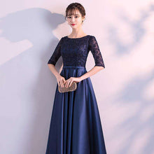 Load image into Gallery viewer, DongCMY New 2019 Long Formal Evening Dresses Elegant Lace Satin Navy Blue Vestidos Women Party Gown - Ole Misc.