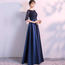 Load image into Gallery viewer, DongCMY New 2019 Long Formal Evening Dresses Elegant Lace Satin Navy Blue Vestidos Women Party Gown - Ole Misc.