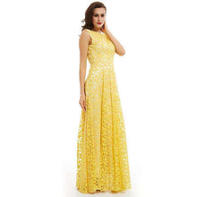 Load image into Gallery viewer, Dressv daffodil long evening dress cheap scoop neck appliques backless a line wedding party formal dress evening dresses - Ole Misc.