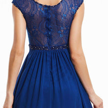 Load image into Gallery viewer, Dressv dark royal blue beading scoop neck long evening dress sleeveless wedding party formal dress a line evening dresses - Ole Misc.
