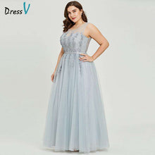 Load image into Gallery viewer, Dressv grey v neck plus size evening dress elegant ball gown sleeveless beading wedding party formal dress evening dresses - Ole Misc.