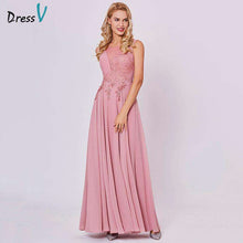 Load image into Gallery viewer, Dressv peach long evening dress cheap scoop sleeveless a line zipper up wedding party formal dress appliques evening dresses - Ole Misc.