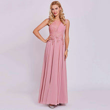Load image into Gallery viewer, Dressv peach long evening dress cheap scoop sleeveless a line zipper up wedding party formal dress appliques evening dresses - Ole Misc.