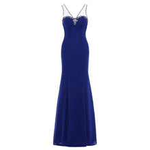 Load image into Gallery viewer, Dressv royal blue beading v neck long evening dress sleeveless wedding party formal dress a line evening dresses - Ole Misc.