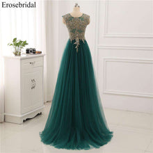 Load image into Gallery viewer, Erosebridal Gold Lace A line Evening Dress Draped Gown Formal Dress Women Elegant with Illuxion Back 7 Color Prom Party Wear - Ole Misc.