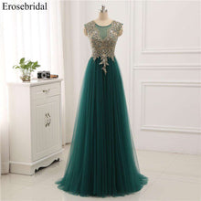 Load image into Gallery viewer, Erosebridal Gold Lace A line Evening Dress Draped Gown Formal Dress Women Elegant with Illuxion Back 7 Color Prom Party Wear - Ole Misc.