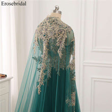 Load image into Gallery viewer, Erosebridal Gold Lace A line Evening Dress Draped Gown Formal Dress Women Elegant with Illuxion Back 7 Color Prom Party Wear - Ole Misc.