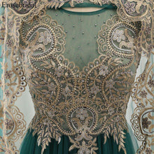 Load image into Gallery viewer, Erosebridal Gold Lace A line Evening Dress Draped Gown Formal Dress Women Elegant with Illuxion Back 7 Color Prom Party Wear - Ole Misc.
