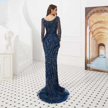 Load image into Gallery viewer, Gray Mermaid Beads Lace Evening Dresses 2019 V Neck Sequins Party Gowns Three Quarter Sleeves Luxury Beading Formal Party Dress - Ole Misc.