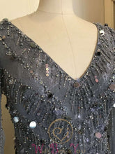Load image into Gallery viewer, Gray Mermaid Beads Lace Evening Dresses 2019 V Neck Sequins Party Gowns Three Quarter Sleeves Luxury Beading Formal Party Dress - Ole Misc.
