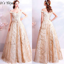 Load image into Gallery viewer, It's YiiYa Evening Dress 2019 Gold Off Shoulder Boat Neck Women Party Floor length Dresses Lace Up Sequins Formal Dresses LX813 - Ole Misc.