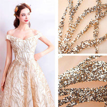 Load image into Gallery viewer, It's YiiYa Evening Dress 2019 Gold Off Shoulder Boat Neck Women Party Floor length Dresses Lace Up Sequins Formal Dresses LX813 - Ole Misc.