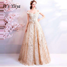 Load image into Gallery viewer, It's YiiYa Evening Dress 2019 Gold Off Shoulder Boat Neck Women Party Floor length Dresses Lace Up Sequins Formal Dresses LX813 - Ole Misc.