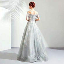 Load image into Gallery viewer, It's YiiYa Evening Dress Flowers Embroidery Gray Party Gown Shining Glitter Pearls Beading Boat Neck Wedding Formal Dresses E196 - Ole Misc.