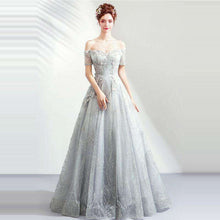 Load image into Gallery viewer, It's YiiYa Evening Dress Flowers Embroidery Gray Party Gown Shining Glitter Pearls Beading Boat Neck Wedding Formal Dresses E196 - Ole Misc.