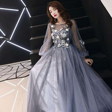 Load image into Gallery viewer, It's YiiYa Evening Dress Full Appliques Beading Flowers Beautiful Formal Dresses Blue Gray Lantern Sleeve Long Party Gown E064 - Ole Misc.