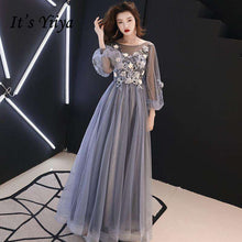 Load image into Gallery viewer, It's YiiYa Evening Dress Full Appliques Beading Flowers Beautiful Formal Dresses Blue Gray Lantern Sleeve Long Party Gown E064 - Ole Misc.